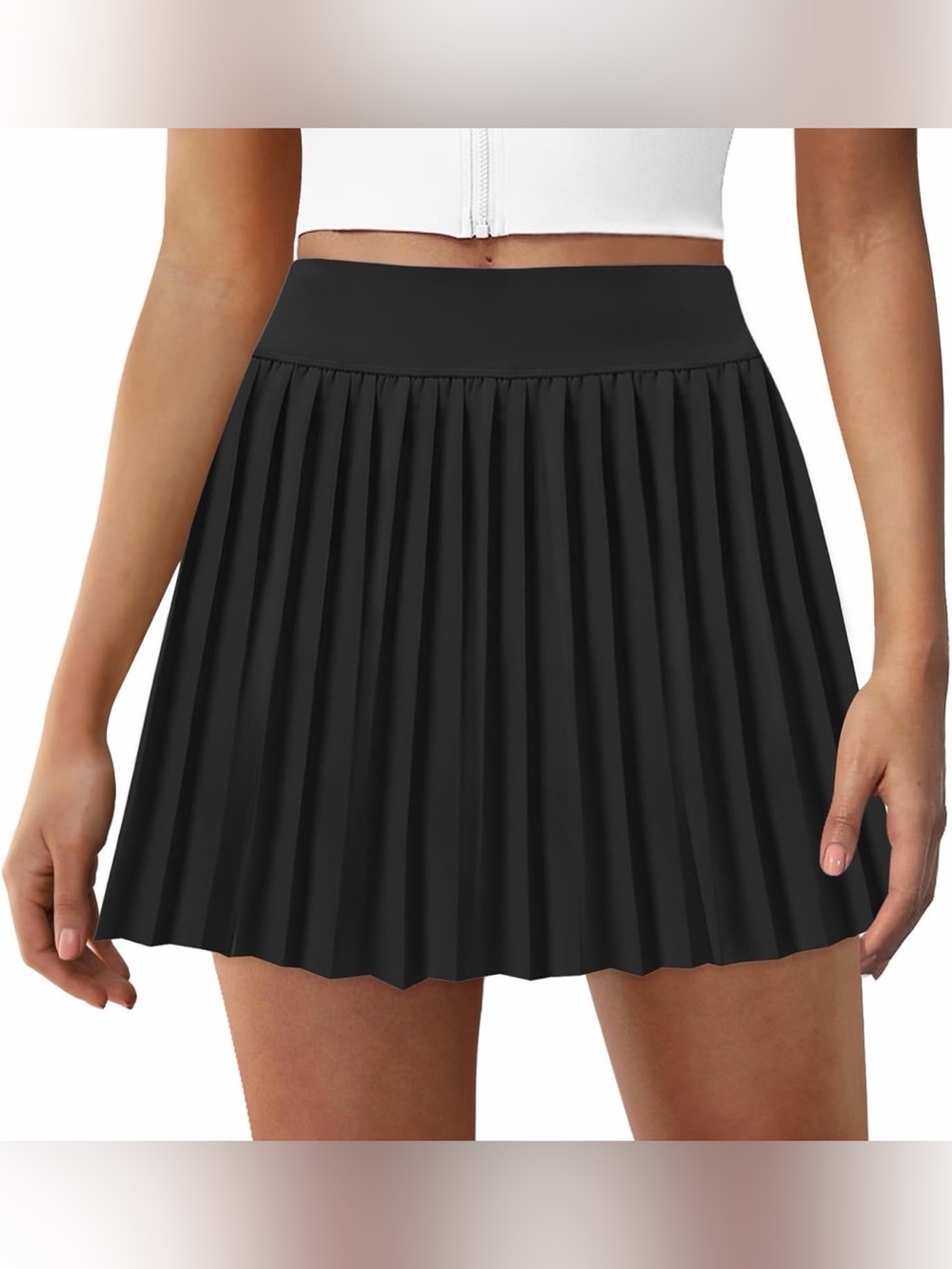 FireSwan Tennis Skort High Waisted Pleated Skirt w/Pockets in Black Size: Large